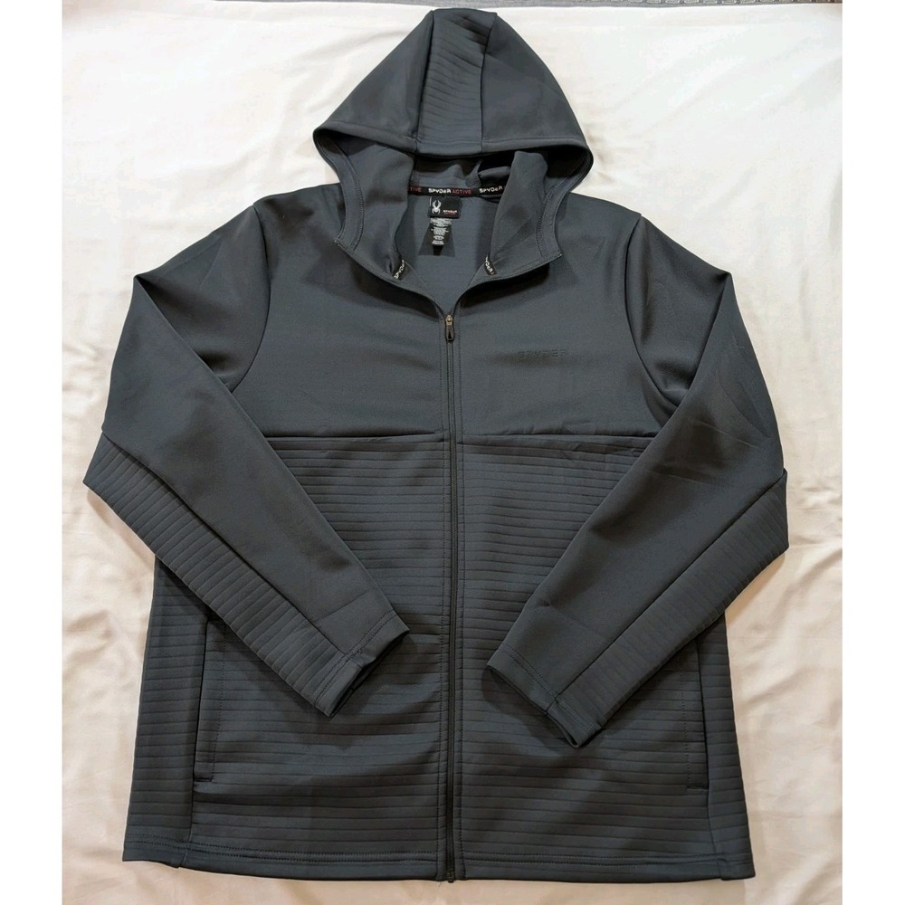 Spyder Active Full Zip Stretch Hoodie Men's Large Charcoal Gray
